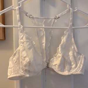 Beautiful front clasp white floral racer back bra